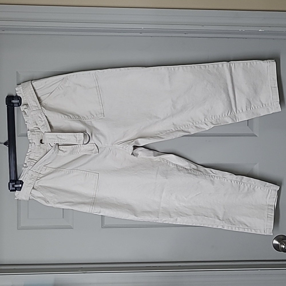 Northern Reflections Cream Denim Ankle Pants High Waist Belt 4 Pockets 18 NWOT